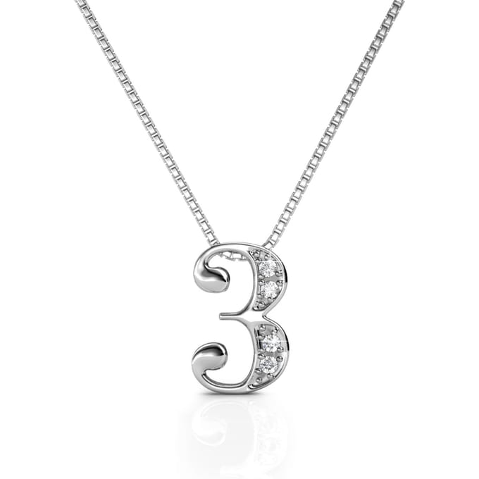 Nummer 3 hangers - Zilver en kristal
