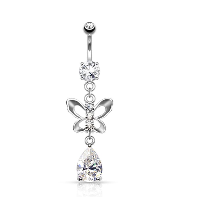 Navelpiercing CZ vlinder met druppel - zilver - LMPiercings