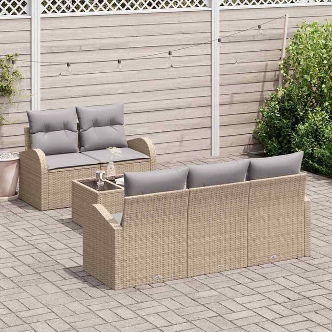 vidaXL - Tuinbank - Set - 6 - st - Beige - poly - rattan