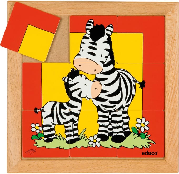 Dierenpuzzel Moeder en kind - Zebra - 9 stukjes - Educo