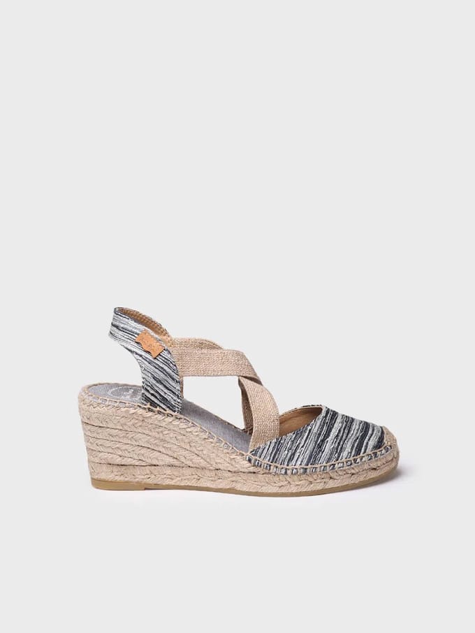 Dames espadrille met sleehak en gekruiste elastische bandjes | SABA-RG