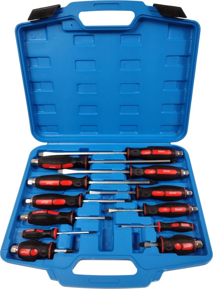 Silver - Schroevendraaier Set - 12 Stuks - Chrom-Vanadium Staal - Ergonomische Handgreep