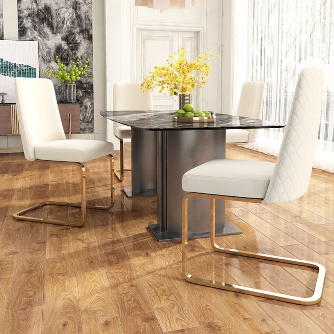 REDOM - Eetkamerstoelenset - Ruitstiksel - Modern - Voor Eetkamer - Fluweel - Beige - Set Van 4