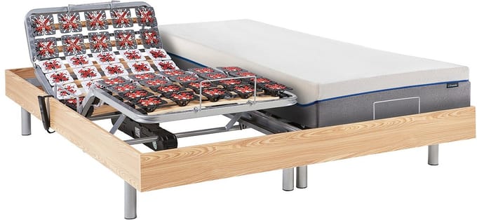 Vente-unique Bed met elektrische lattenbodem hout natuurlijk licht 2 x 90 x 200 cm