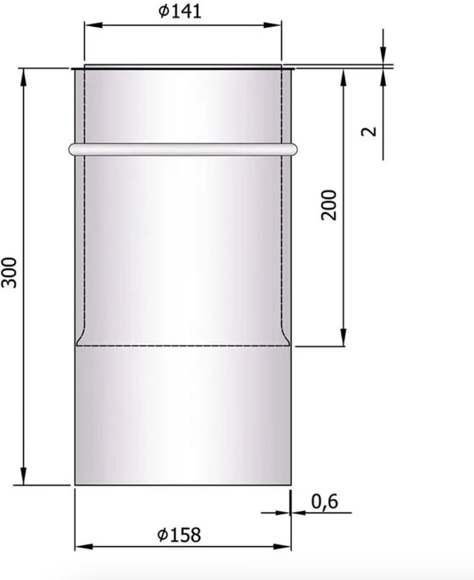 Kachelpijp Ø150 Nisbus - lengte 30cm - insteek 20 cm - staal