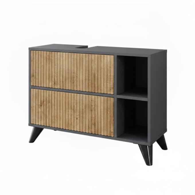 Vicco Leano Wastafelonderkast – 80 x 62 cm met 2 laden Antraciet/berg eik