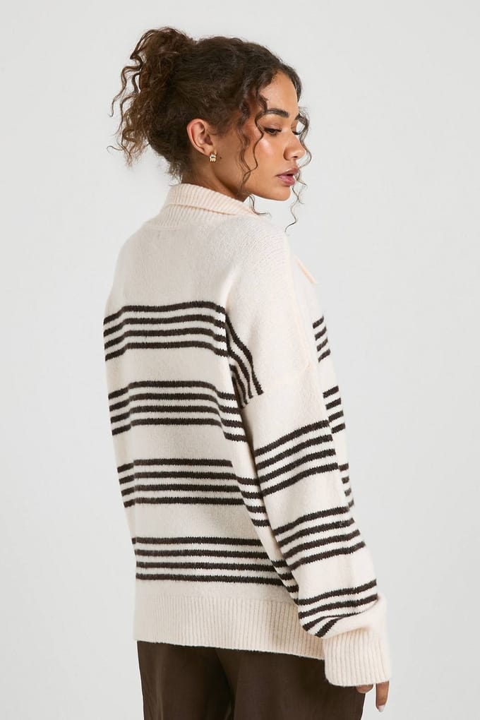 boohoo Dames Zachte gebreide trui met gestreepte polo kraag | Ecru | Maat: Medium
