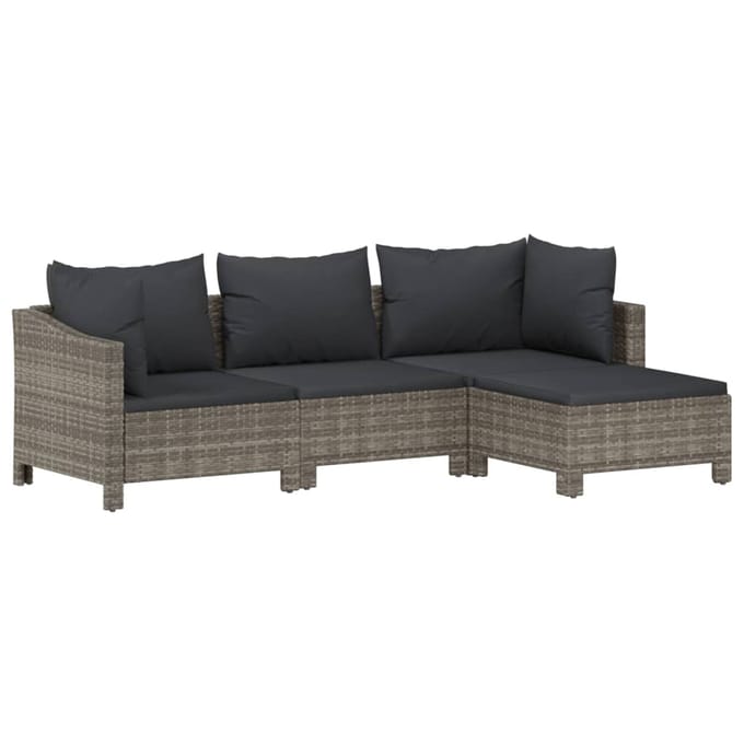 vidaXL - 4-delige - Loungeset - met - kussens - poly - rattan - grijs