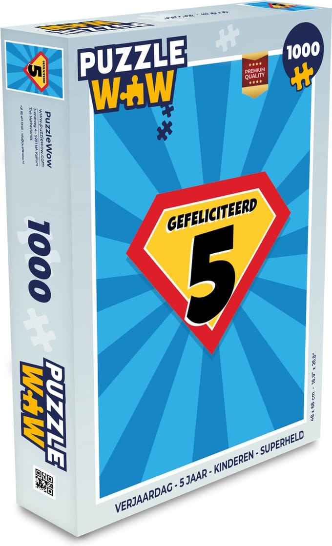 Puzzel Verjaardag - 5 Jaar - Kinderen - Superheld - Legpuzzel - Puzzel 1000 stukjes volwassenen