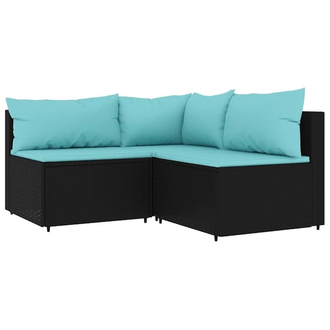 vidaXL - 4-delige - Loungeset - met - kussens - poly - rattan - zwart