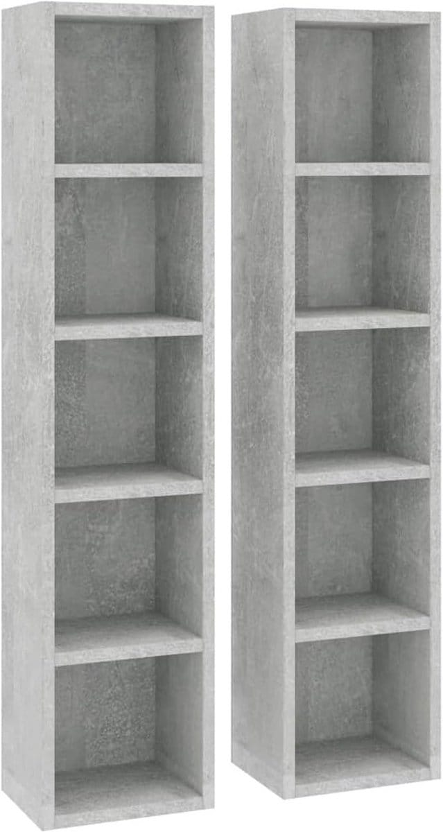CD Opbergrek voor aan de Muur - Set van 2 - Grijs - 5 Vakken per Stuk - Compacte DVD/Blu-ray Kast