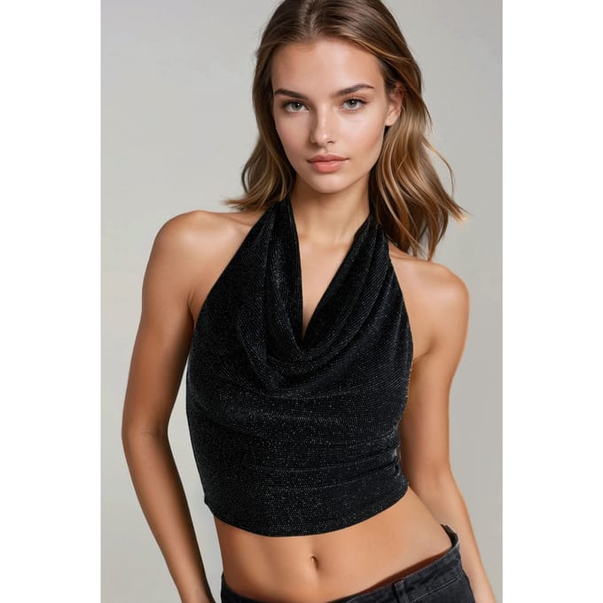 Halterneck Pailletten Crop Top