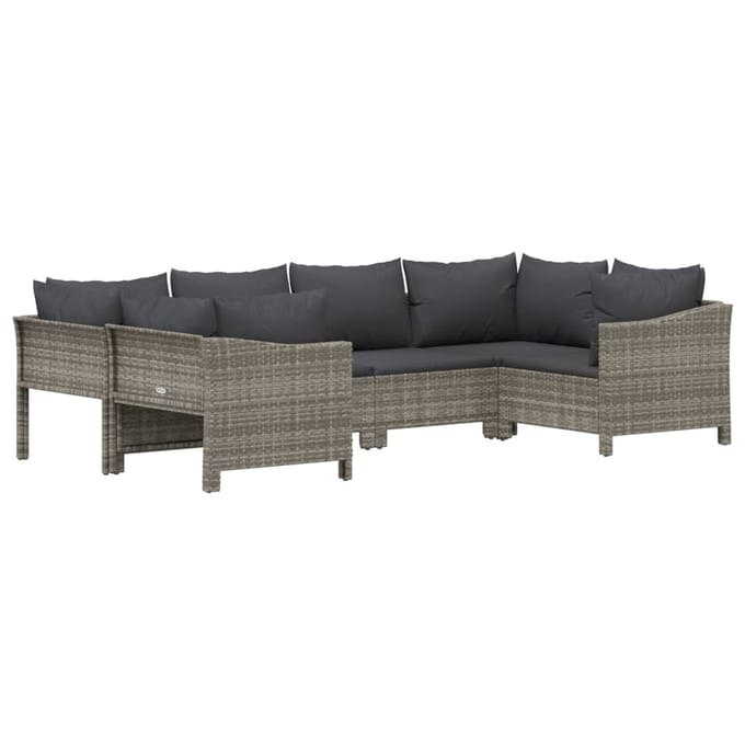 vidaXL - 6-delige - Loungeset - met - kussens - poly - rattan - grijs