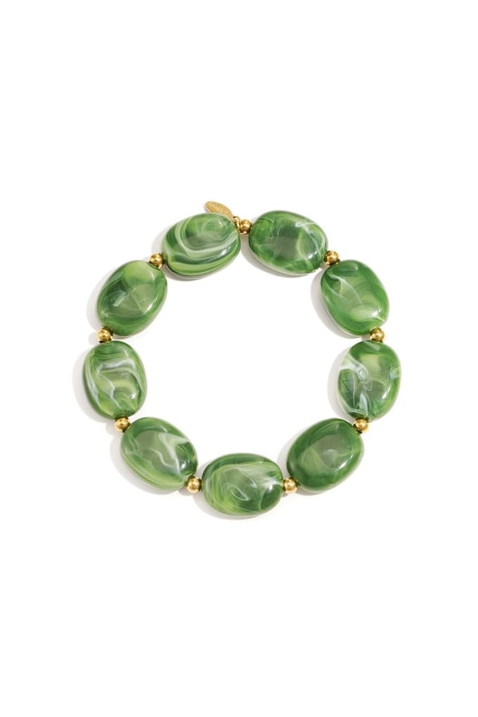 Bijoutheek Armband (Sieraad) Elastiek Kralen Ovaal Plat Army Green