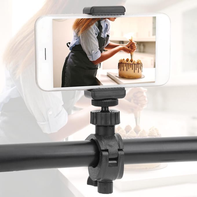 Verstelbare Richting Platte Mobiele Telefoonklem met O-Type Vaste Beugel voor Cellphone Video Opname black