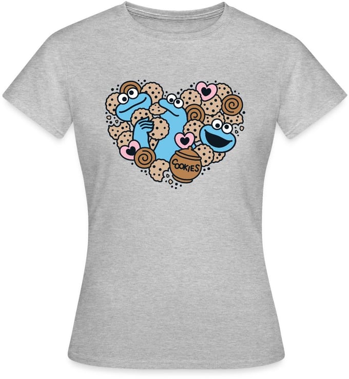 Sesamstraat Hart Met Koekiemonster T-Shirt Dames