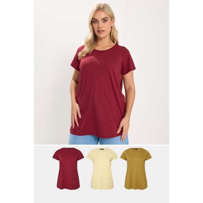 Yours 3 Pack Botergele En Bordeauxrode Basic Tshirts Size 42