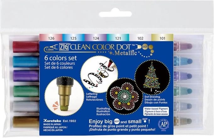 Zig Clean Color Dot metallic set 6 kleuren - Incl. Goodie