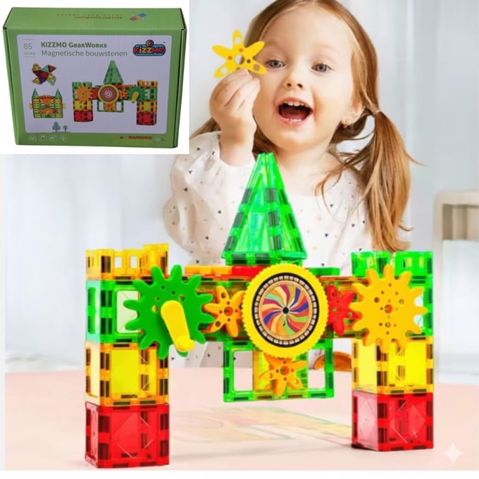 Kizzmo ® Gearworks - Magnetic Tiles - 85-delige Bouwset - Educatief Speelgoed