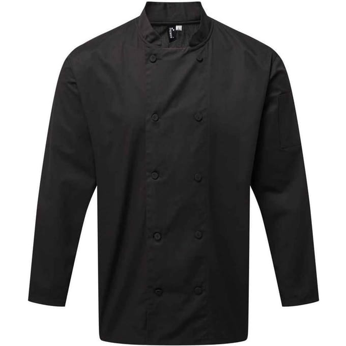 Premier Heren Coolchecker Chef Jacket met lange mouwen (Zwart)
