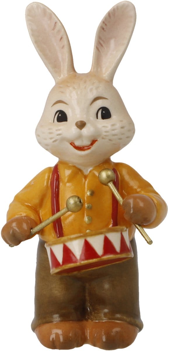 Goebel - Pasen | Decoratief beeld Haas Muzikant Drummer | Aardewerk - 8cm - paashaas