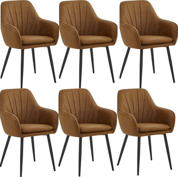 Colenis® - Melissa Eetkamerstoel - Set Van 6 - Cognac - Microfiber - Microvezel - Met armleuning
