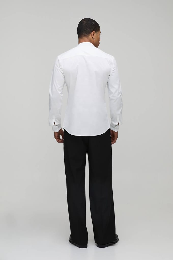 Slim Fit Overhemd met Staande Kraag van Katoen | White | Size Medium