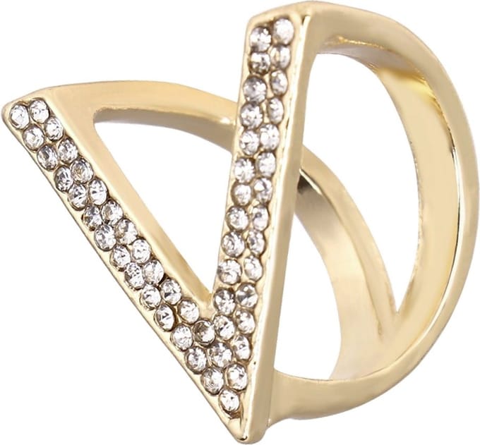 Fako Bijoux® - Sjaalklem - Sjaal Klem - Sjaal Ring - V-Model Strass - 26x27x22mm - Goudkleurig