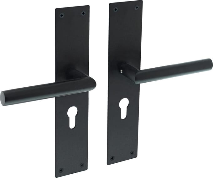 Deurkruk Lavuzo Nuoro Zwart | Deurklink op schild PC72 | Per set | Deurkruk