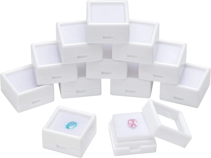 Set van 12 Edelsteen Display Doosjes met Glazen Deksel voor Sieraden en Diamanten