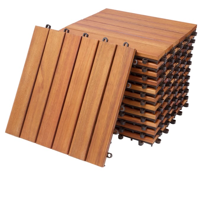 Terrastegels, eucalyptushout, set van 11, tuintegels, 30 x 30, balkontegels