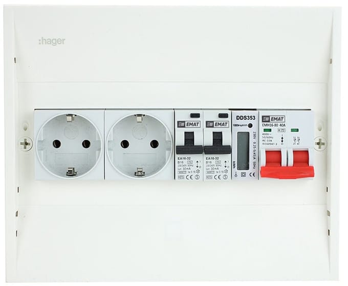 EMAT PV-verdeler 2x B16 alamat met 2x WCD, kWh meter en hoofdschakelaar (PV0008)