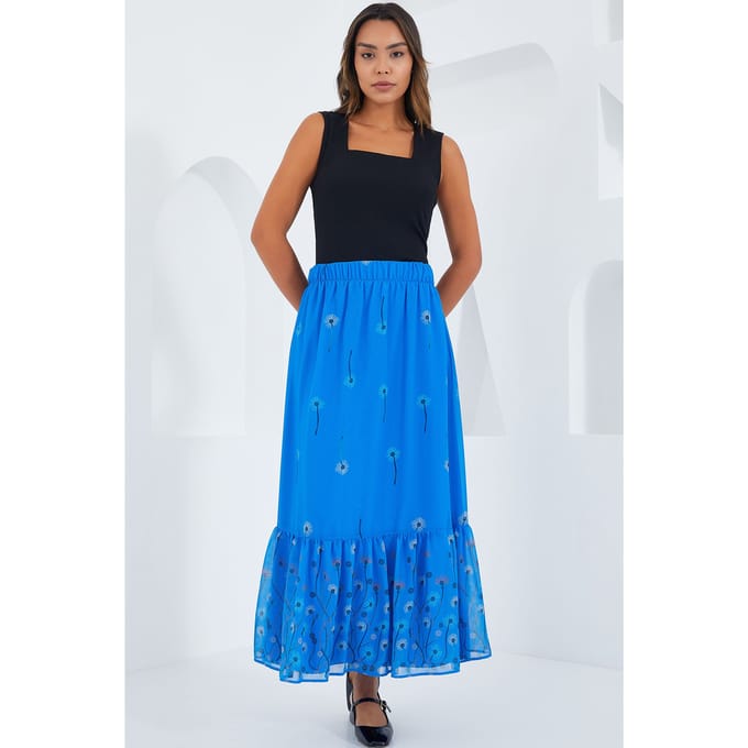 Geprinte Maxi Rok met Bloemenmotief