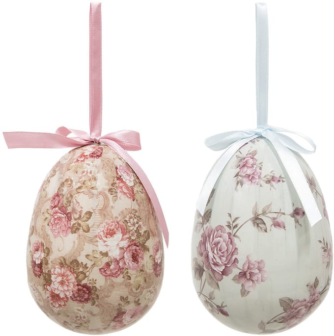 Clayre & Eef Paashanger set van 2 Ei Ø 9x12 cm Meerkleurig Kunststof Bloemen