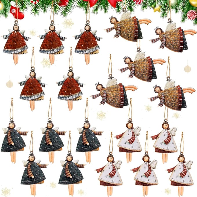 20 Houten Engeltjes Kerstboomhangers Set Decoratie