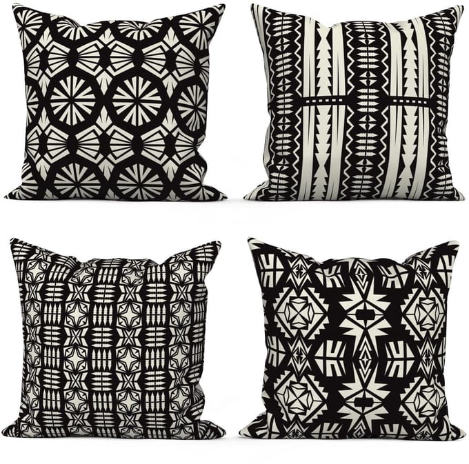 Dailygoods- Sierkussen Set van 4 - 40x40 cm - Boho Geometrisch Patroon - Zwart/Wit - Wasbaar - Polyester Vlas Textiel - Decoratiekussen