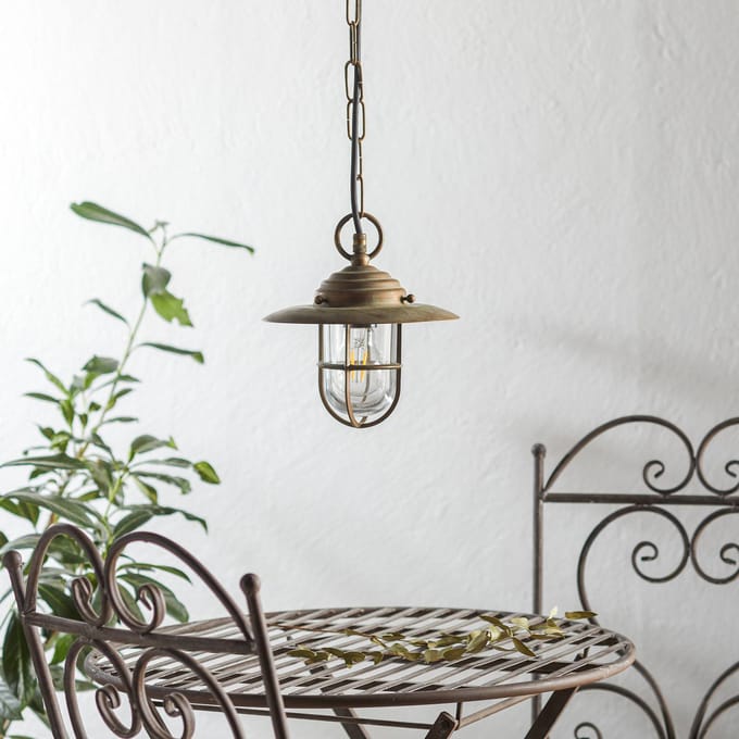 Moretti Luce Bruno hanglamp voor buiten, antiek messing