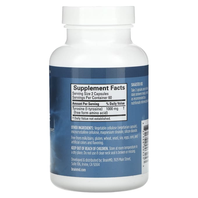Tyrosine, 120 capsules (500 mg per capsule)
