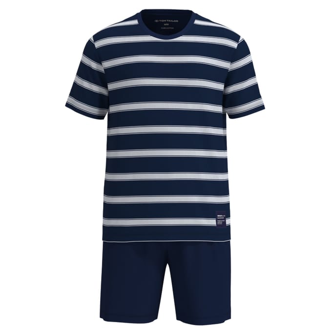 TOM TAILOR - pyjamaset kort stripes blauw & wit