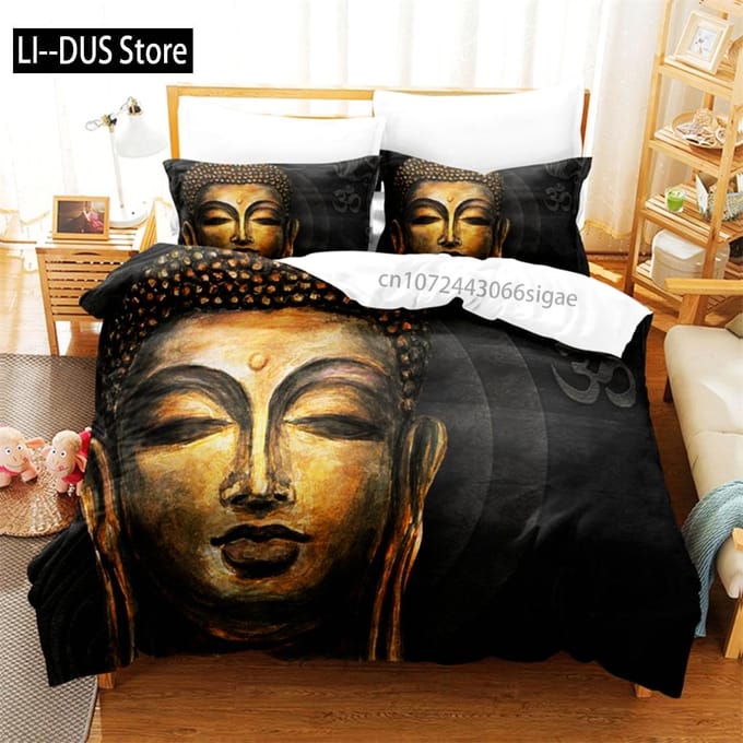 Boeddha Beeld Beddengoed Set Dekbedovertrek Set 3D Beddengoed Digitale Print Queen Size Beddengoed Set Mode Ontwerp EU Double(200*200cm)3pcs