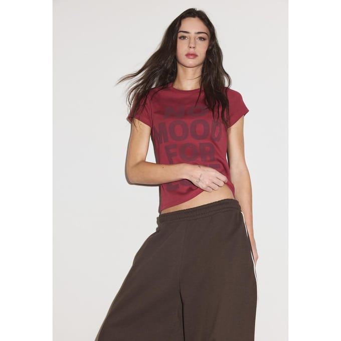 Stradivarius T-shirt met korte mouw en print  Donkerrood S