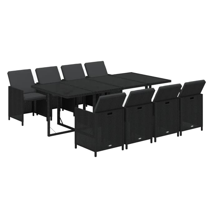 vidaXL - 9-delige - Tuinset - met - kussens - poly - rattan - zwart