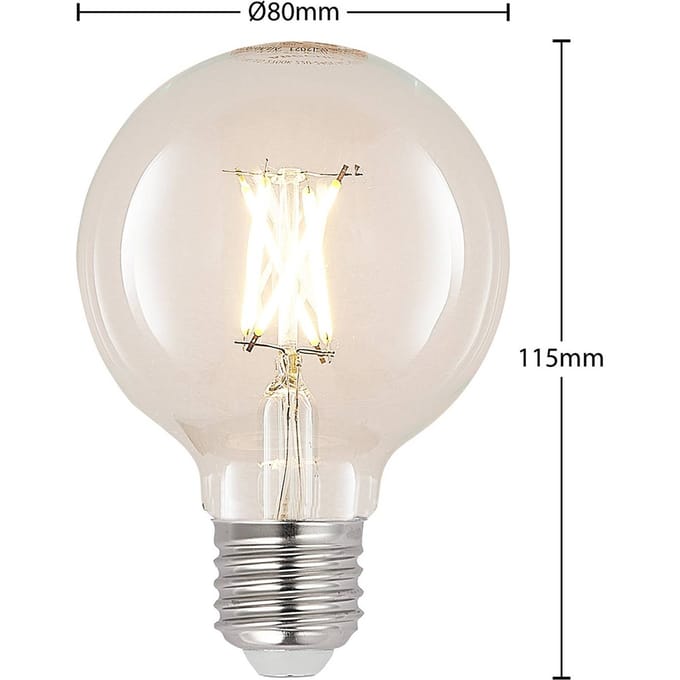 Arcchio LED lamp G80 E27, 4 W, 2.700 K, LED filament lamp, helder, dimbaar
