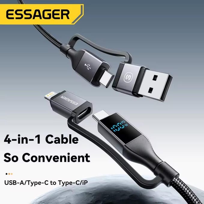 Essager 4-in-1 Type C naar Type C Kabel 100W PD Snellaadkabel USB Type C Kabel voor iPhone 16 15 14 Pro iPad Samsung Xiaomi 15