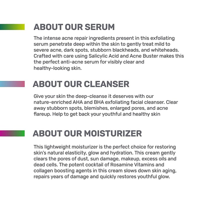 Bodytales Acne Control Gezichtsserum, Absolute Cleanser & Verjongende Moisturizer (Set van 3) 30 ml+100 ml+50 g schoon