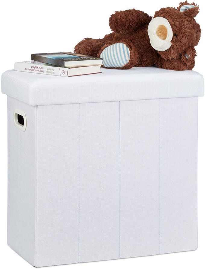 Poef met opbergruimte - opvouwbaar - 50 liter - stof - wit