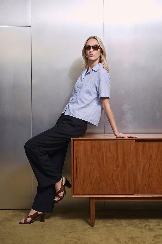 Dames Katoenen Poplin Crop Shirt