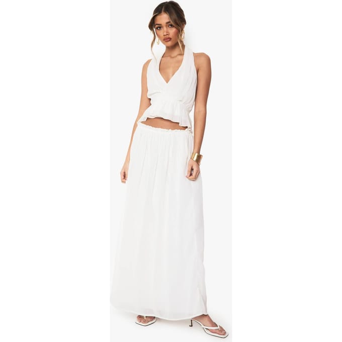 boohoo Dames Laaggesneden geplooide Zwierige Maxi-Rok | Ivoor | Maat: 42