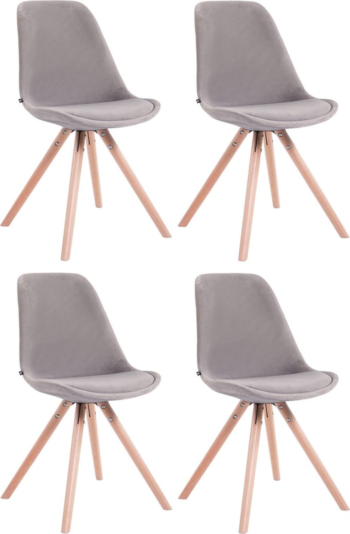 CLP Toulouse Set van 4 Stoelen - Rond frame - Fluweel grijs natura