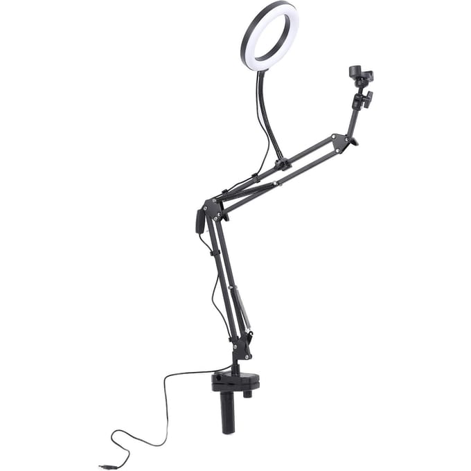 Selfie Ringlicht 3 Kleurtemperatuur Intrekbare Arm Overhead Ringlicht met Klem Telefoonhouder